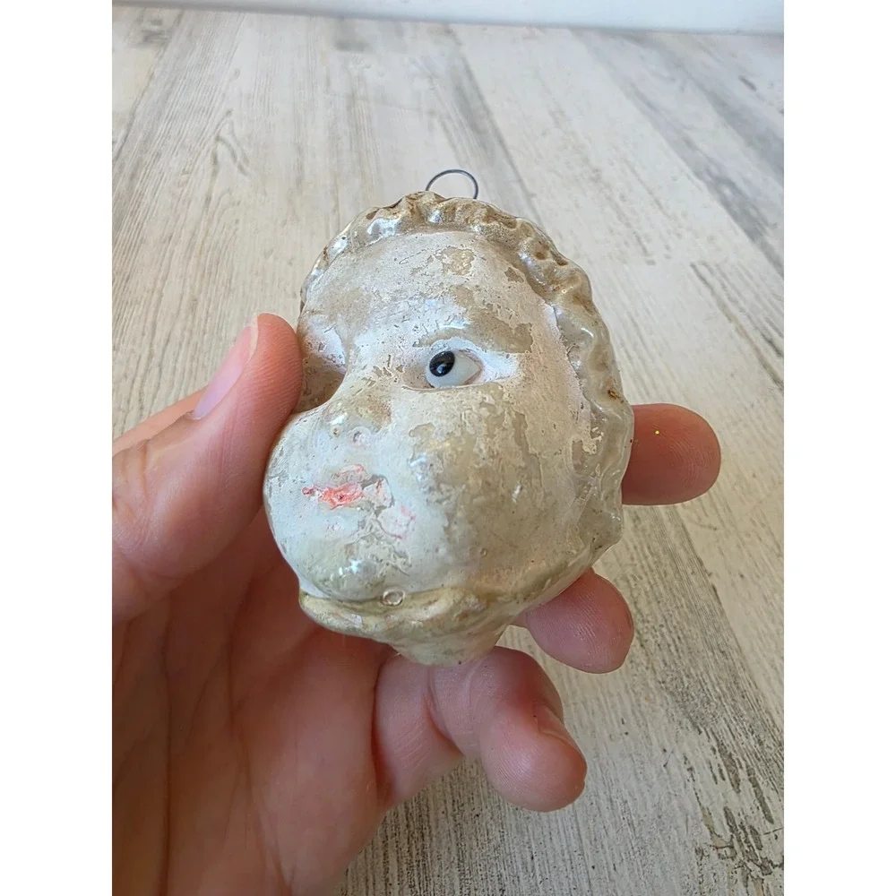 Antique head child milk glass eyes mercury glass ornament Xmas tree